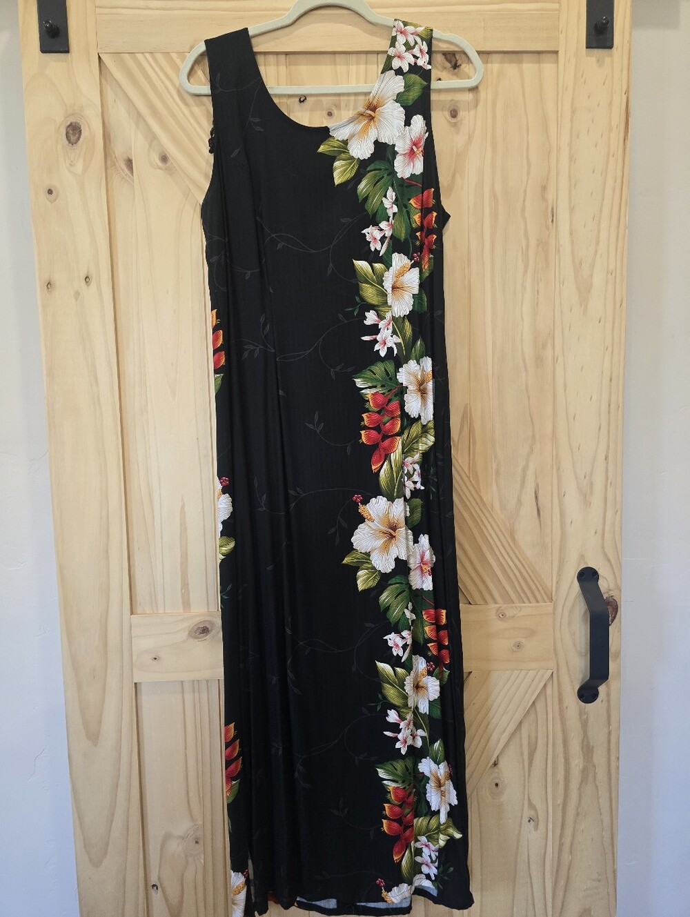 Jade Fashions Hawaiian Dress Womens L Black Floral Tropical Maxi Beach Cruise